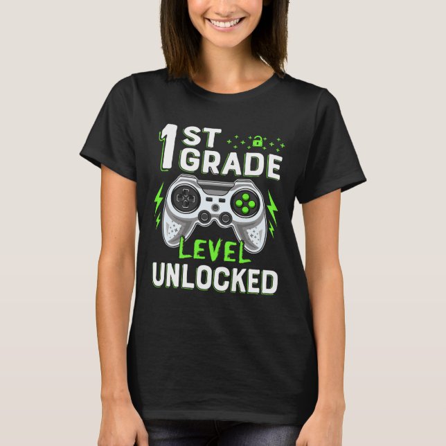 T-shirt 1ère année Jeu vidéo déverrouillé Retour à l'école (Devant)