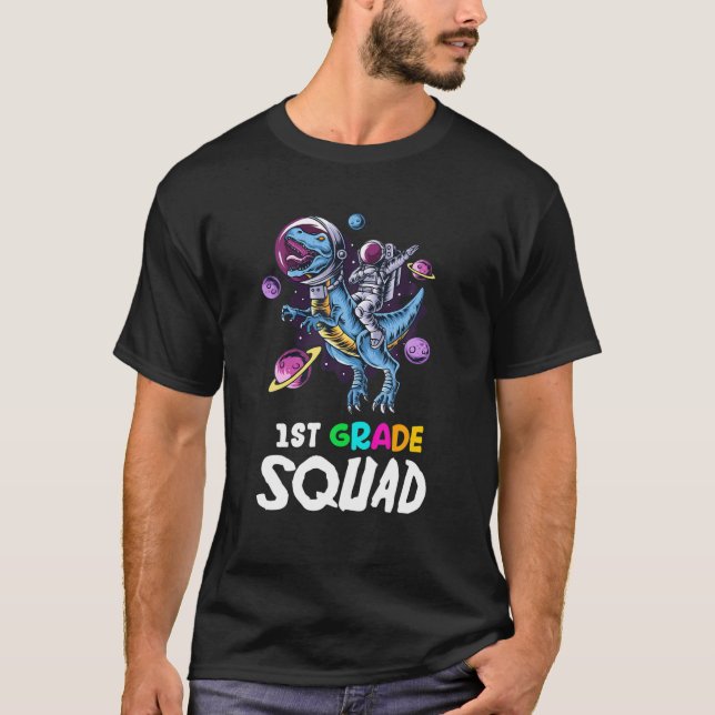 T-shirt 1Ere Année SQUAD Funny Astronaut Riding Rex Enseig (Devant)