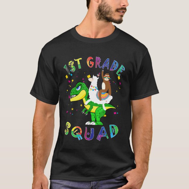 T-shirt 1ère année Squad Llama Sloth Rex Retour à l'école (Devant)