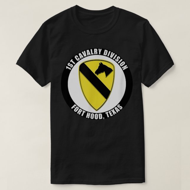 T-shirt 1re division de cavalerie Fort Hood Texas Emblem V (Design devant)
