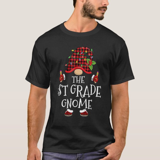 T-shirt 1st Grade Gnome Buffalo Plaid Matching Family Chri (Devant)