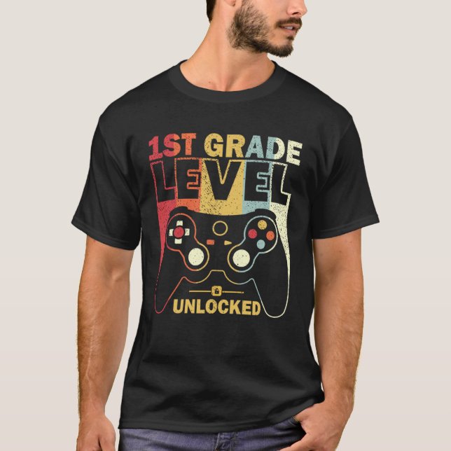 T-shirt 1st Grade Level Unlocked Back To School Video Game (Devant)