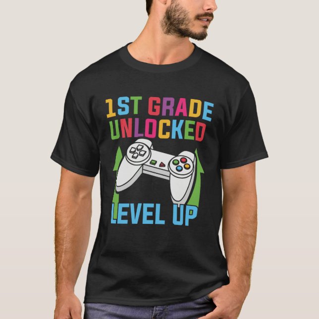 T-shirt 1ST GRADE LEVEL UNLOCKED Video Game Back to School (Devant)