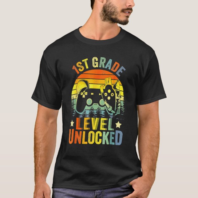 T-shirt 1st Grade Level Unlocked Video Game Back To School (Devant)