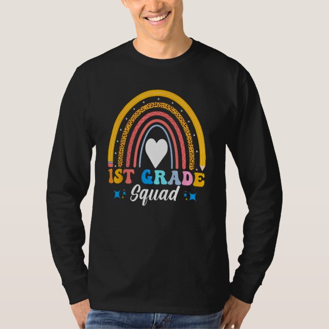 T-shirt 1st Grade Squad First Grade Rainbow Leopard Back t (Devant)