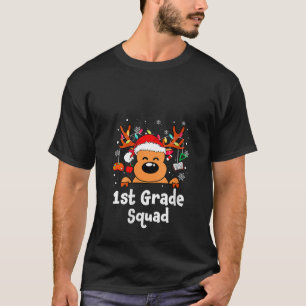 T-shirt 1st Grade Squad Plaid Reindeer Santa Hat Teacher C