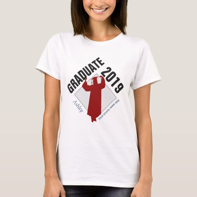 T-shirt 2019 Diplômée avec nom, année et école (Devant)