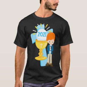 T-shirt 2021 First Communion Keepsaké Redhead Boy Cross Ca