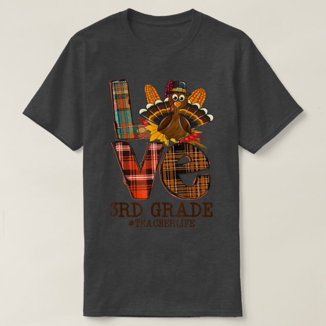 T-shirt 2021 Thanksgiving Love 3e année Enseignant Turquie (Design devant)