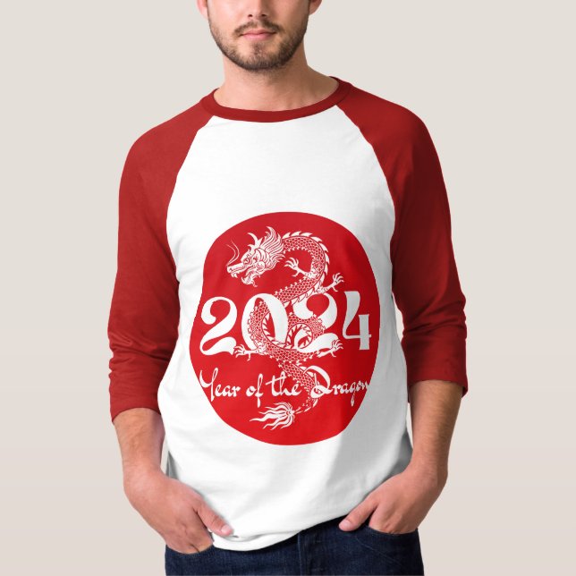 T-shirt 2024 année du dragon rouge blanc (Devant)