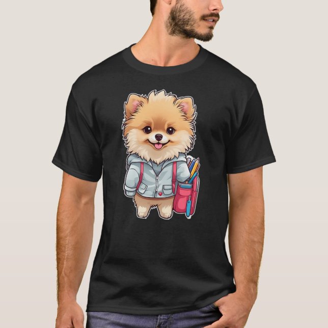 T-shirt 2024 Back to School Cute Pomeranian Dog First Kind (Devant)