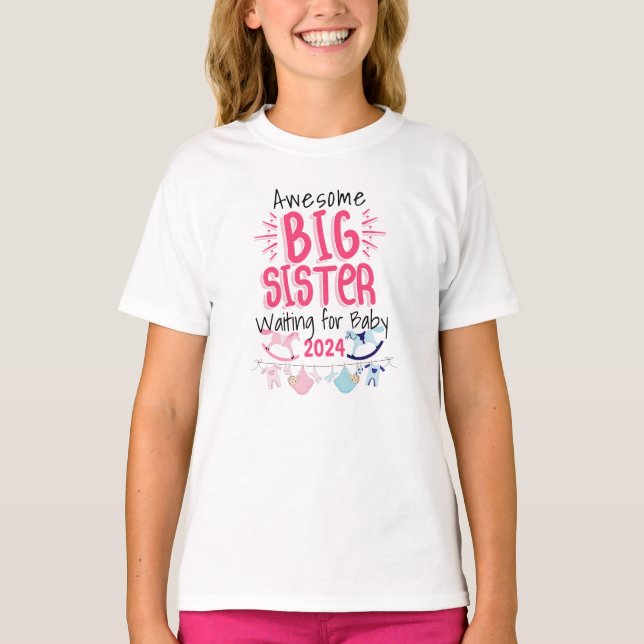 T-shirt 2024 Big Sister Attente de nouveau bébé frère (Devant)