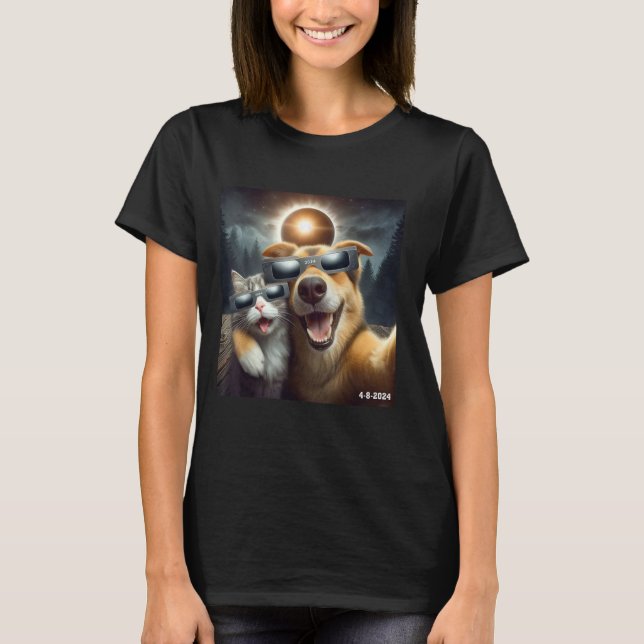 T-shirt 2024 Éclipse Solaire Chat Et Chien Portant Un Écli (Devant)