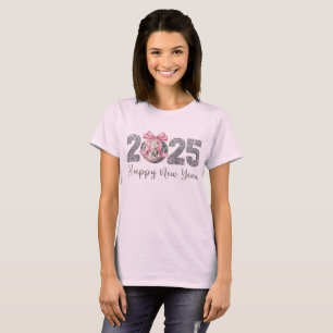 T-shirt 2025 Bonne année Disco Ball Pink Bow