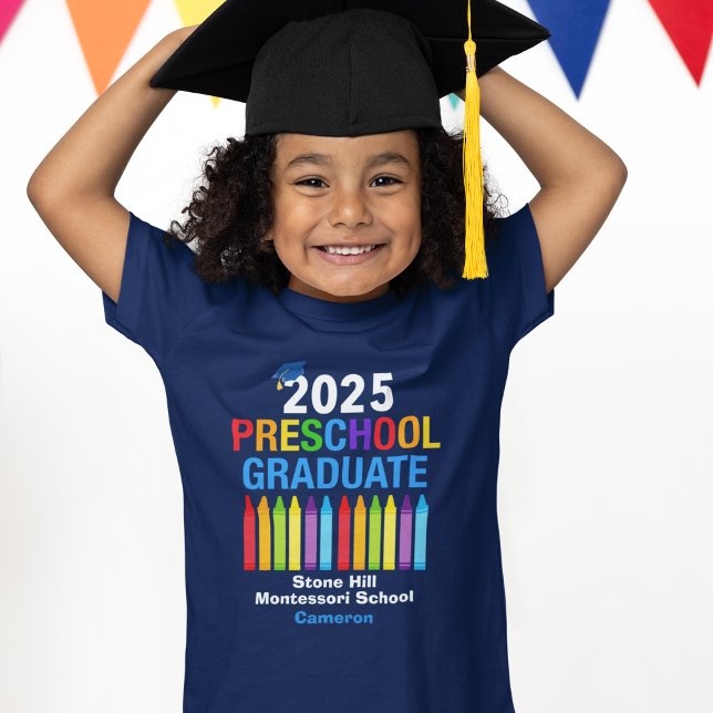 T-shirt 2025 Diplômé préscolaire Personnalisé Blue Kids (Créateur téléchargé)