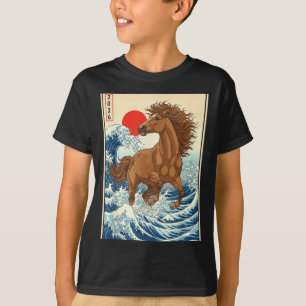 T-shirt 2026 Année du Cheval Art de Vague Japonais Nouvel