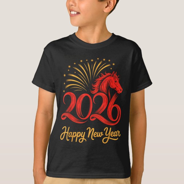 T-shirt 2026 Chinese Zodiac Horse Year Happy New Year Fire (Devant)