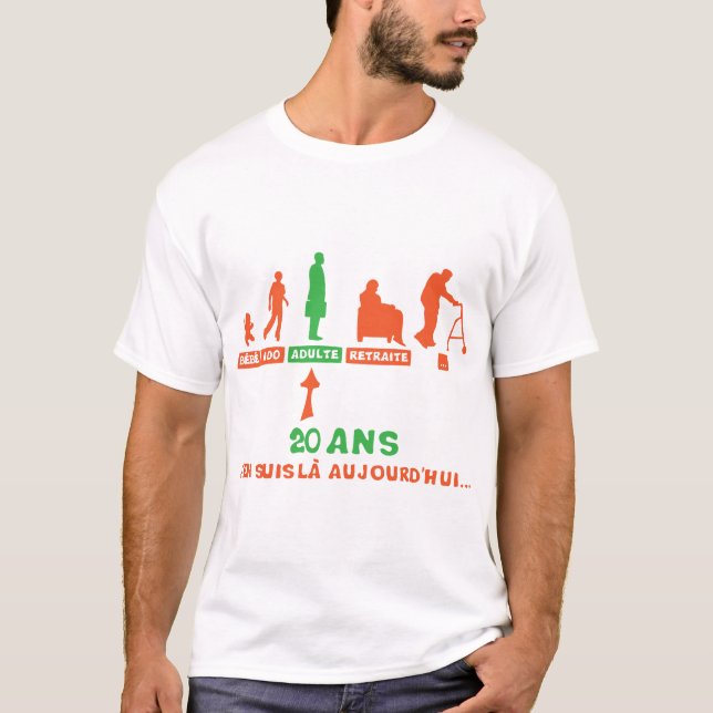 T-shirt 20 ans anniversaire evolution retraite adulte bebe (Devant)