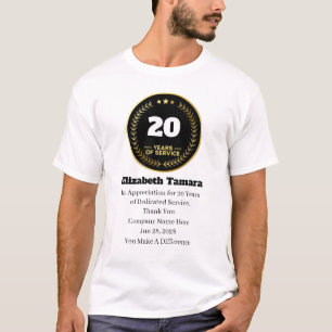 T-shirt 20 ans de travail Appréciation des employés
