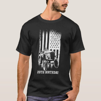 T-shirt 20e anniversaire 20 ans Us Flag Tractor Driver 1