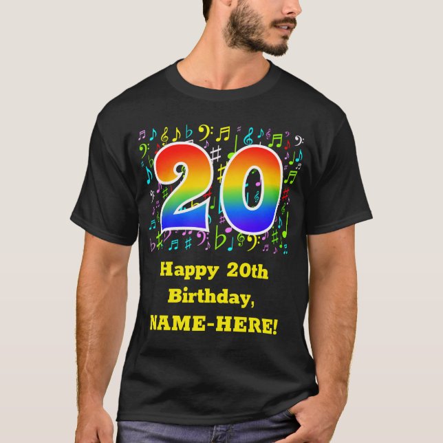 T-shirt 20e anniversaire : Symboles de musique colorée, Ar (Devant)