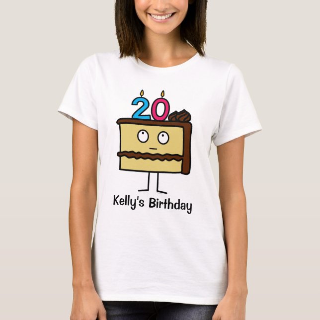 T-shirt 20ème Gâteau d'anniversaire avec des bougies (Devant)