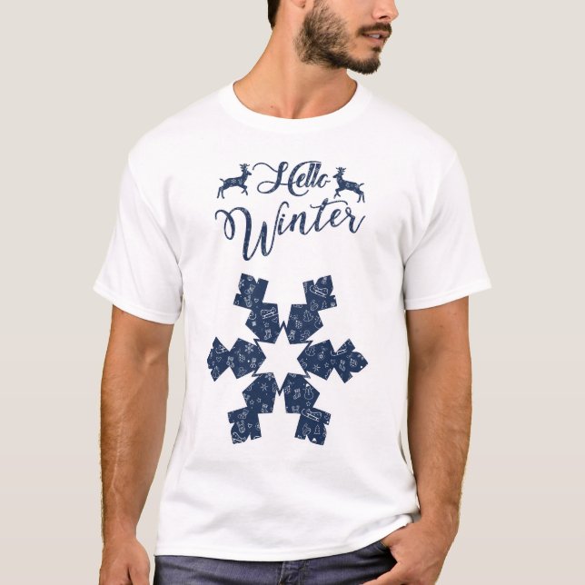 T-shirt 20XX Bonjour Vacances d'hiver Snowflake Motif (Devant)