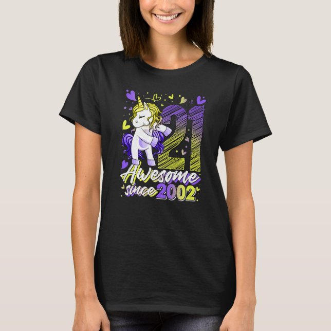 T-shirt 21 ans Flossing Unicorn 21e anniversaire fille (Devant)