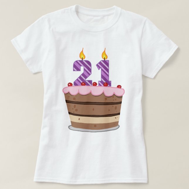 T-shirt 21 ans sur le gâteau d'anniversaire (Design devant)