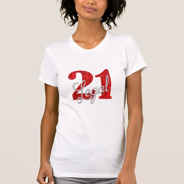 T-shirt 21 et juridique | Parties scintillant Red Faux 21e (Devant)