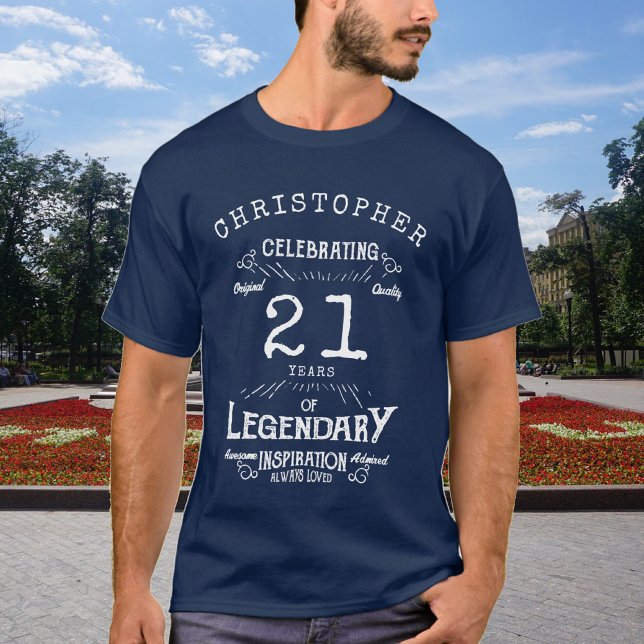 T-shirt 21e anniversaire Ajouter un nom Légende Bleue Lége (Créateur téléchargé)