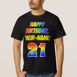 T-shirt 21e anniversaire — Bold, Fun, Rainbow 21, Nom pers