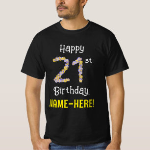 T-shirt 21e anniversaire : Fleurs florales Numéro "21" + N