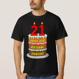 T-shirt 21e anniversaire — Fun Cake & Candles, avec nom pe