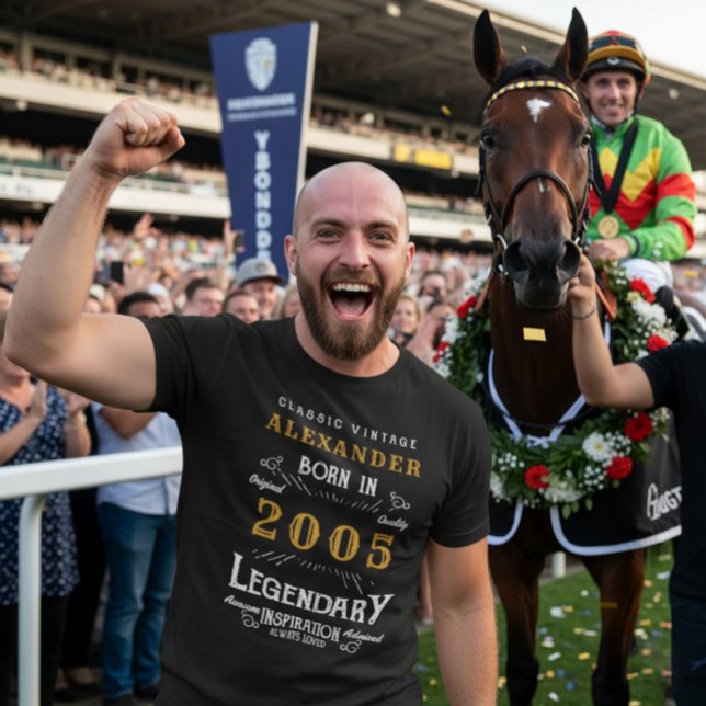 T-shirt 21e anniversaire Né en 2005 Légende Personnalisé (2005 birthday t-shirt worn at the horse races.)
