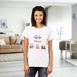 T-shirt 21e anniversaire sur mesure photo rose monogramme<br><div class="desc">Pour un 21ème anniversaire en cadeau ou pour la fête. Un collage de 3 de vos photos d'elle-même amis, famille, intérêts ou animaux de compagnie. Personnalisez et ajoutez son nom, son âge de 21 ans et une date. Date de naissance ou date de la fête d'anniversaire. Lettres de couleur rose...</div>