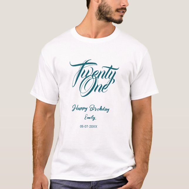 T-shirt 21st birthday add name date year blue template thi (Devant)