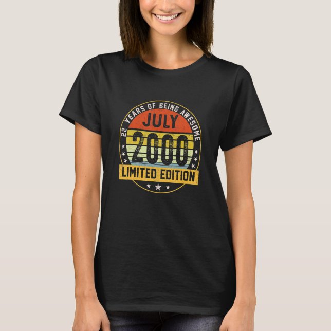 T-shirt 22 Ans Juillet 2000 22e Anniversaire (Devant)