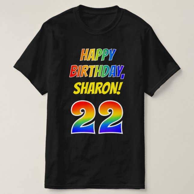 T-shirt 22e anniversaire — Bold, Fun, Rainbow 22, Nom pers (Design devant)