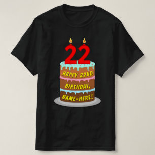 T-shirt 22e anniversaire — Fun Cake & Candles, avec nom pe