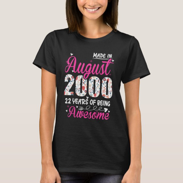 T-shirt 22e Birthday Awesome Since Août 2000 (Devant)
