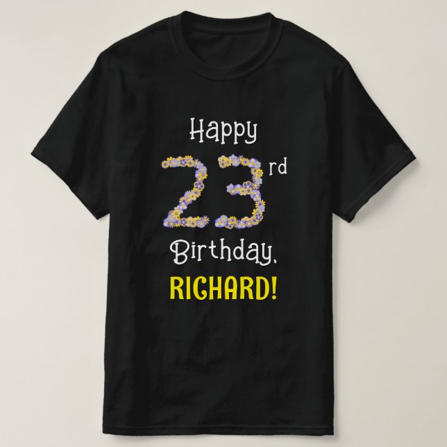 T-shirt 23e anniversaire : Fleurs florales Numéro "23" + N (Design devant)