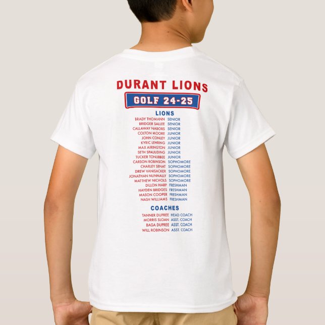 T-shirt 24-25 Durant Lions - GOLF - Lions BOY ROSTER (Dos)