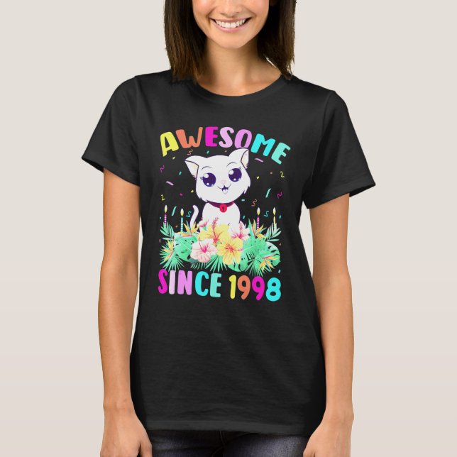 T-shirt 24 Years Old Girl Cat Lover Awesome Since 1998 24t (Devant)