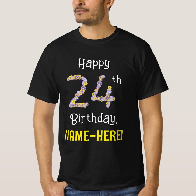 T-shirt 24e anniversaire : Fleurs florales Numéro "24" + N (Devant)