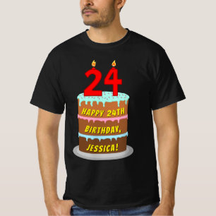 T-shirt 24e anniversaire — Fun Cake & Candles, avec nom pe