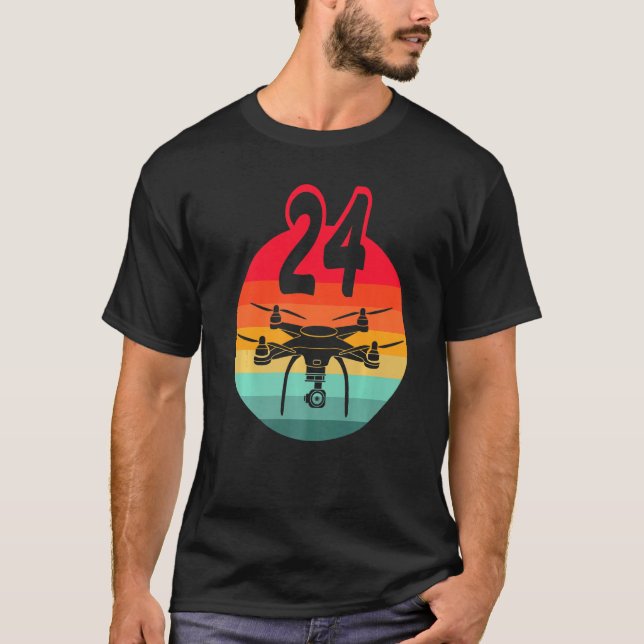 T-shirt 24e Anniversaire I Rétro Télécommande Drones Avec  (Devant)