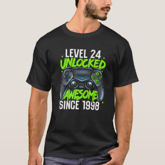 T-shirt 24E Anniversaire Jeu Niveau 24 Déverrouillé Awesom