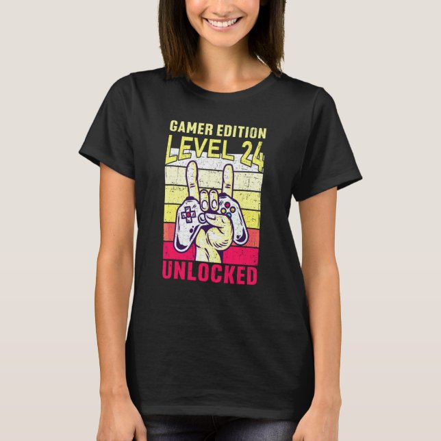 T-shirt 24th Birthday Video Gamer Edition Level 24 Unlocke (Devant)