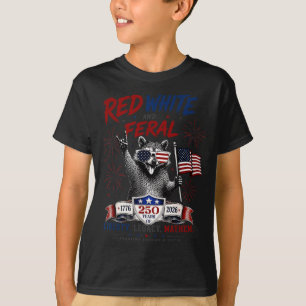 T-shirt 250 Ans Rouge Blanc Et Raton Laveur Sauvage 4 Juil